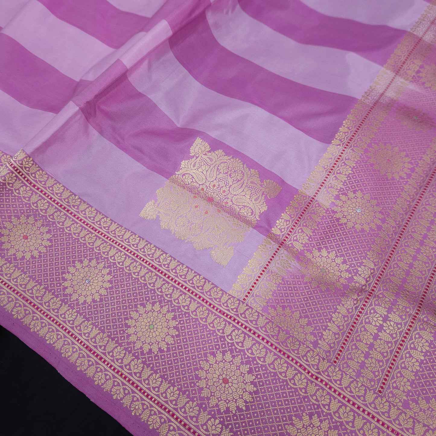Pink Multi Stripes Pure Silk Saree