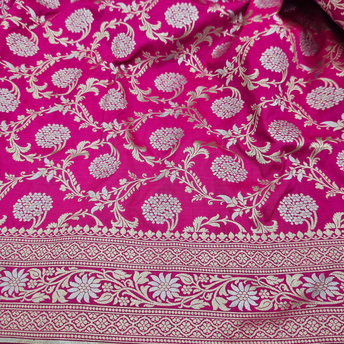 Rani Pink Semi Silk Saree