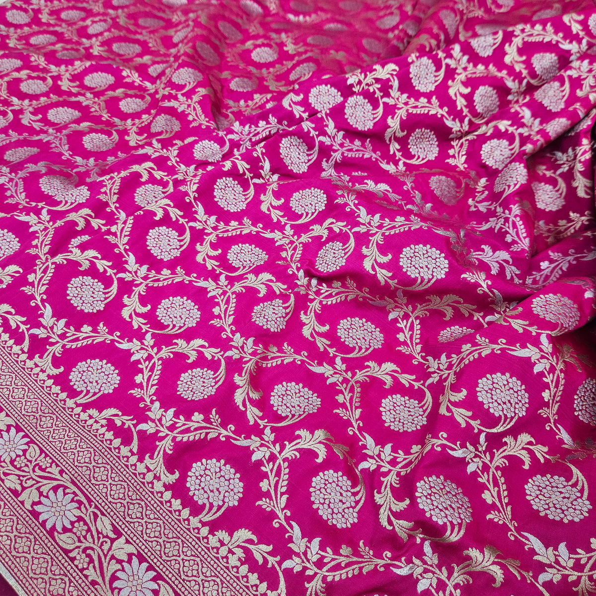 Rani Pink Semi Silk Saree