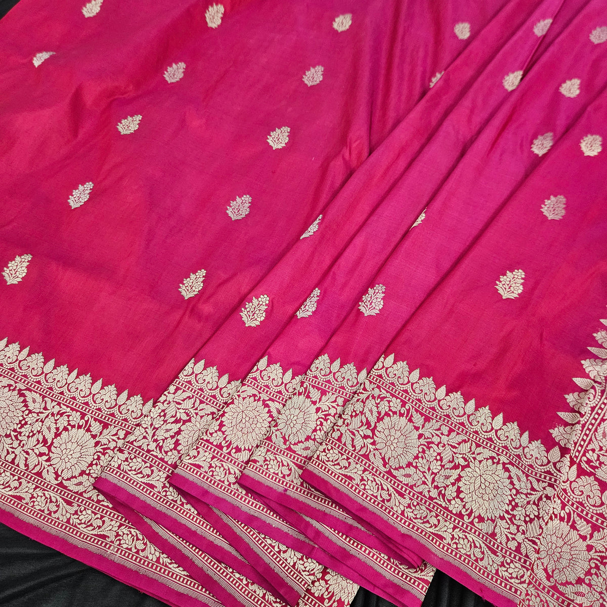 Red Pink Pure Silk Saree