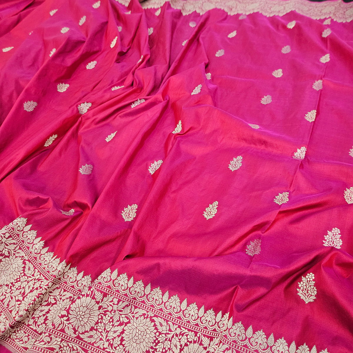 Red Pink Pure Silk Saree