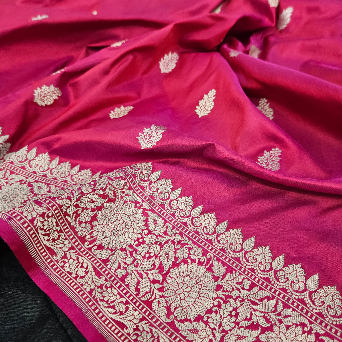 Red Pink Pure Silk Saree