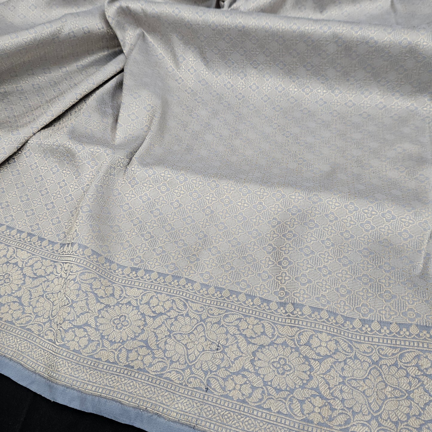 Steel Grey Pure Silk Brocade Saree