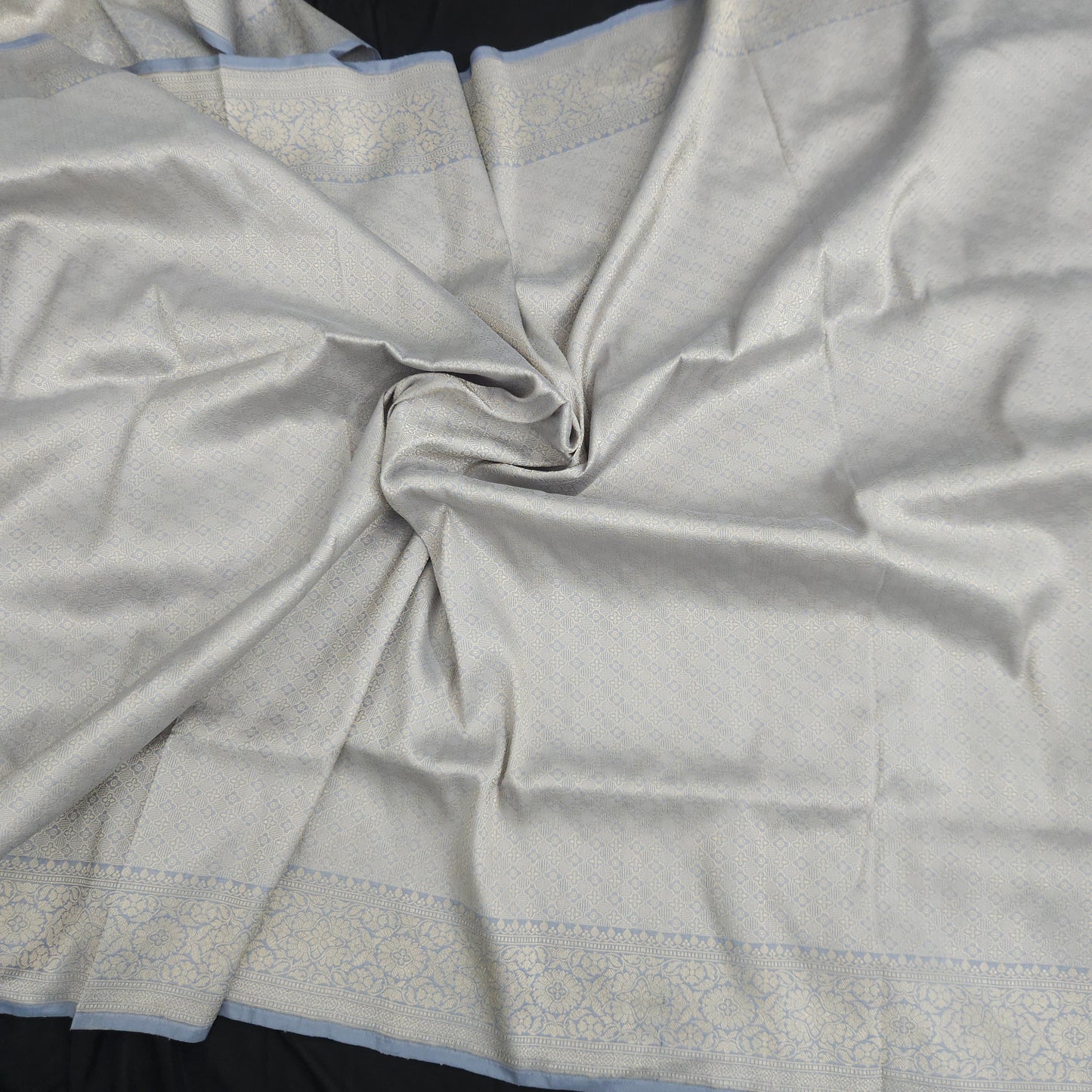Steel Grey Pure Silk Brocade Saree