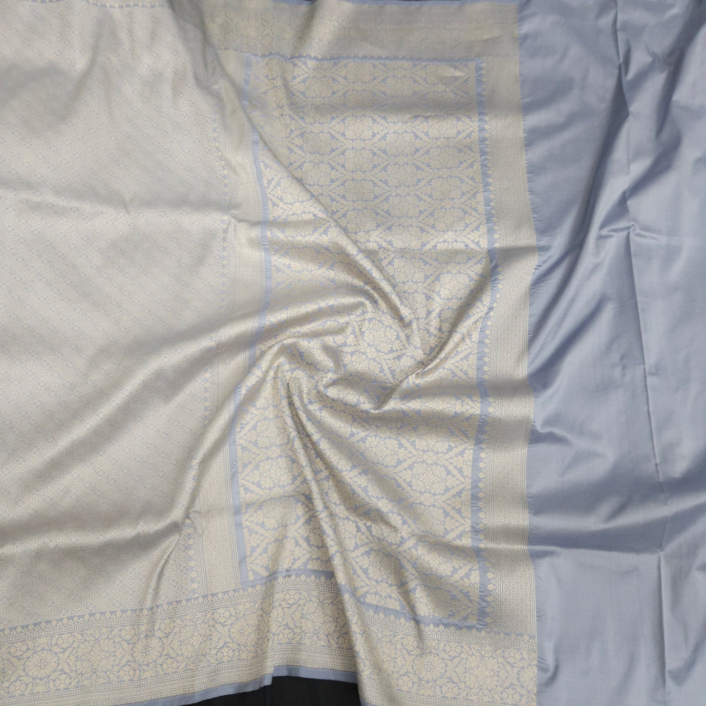 Steel Grey Pure Silk Brocade Saree