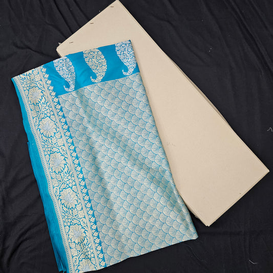 Turquoise Blue Pure Silk Brocade Saree
