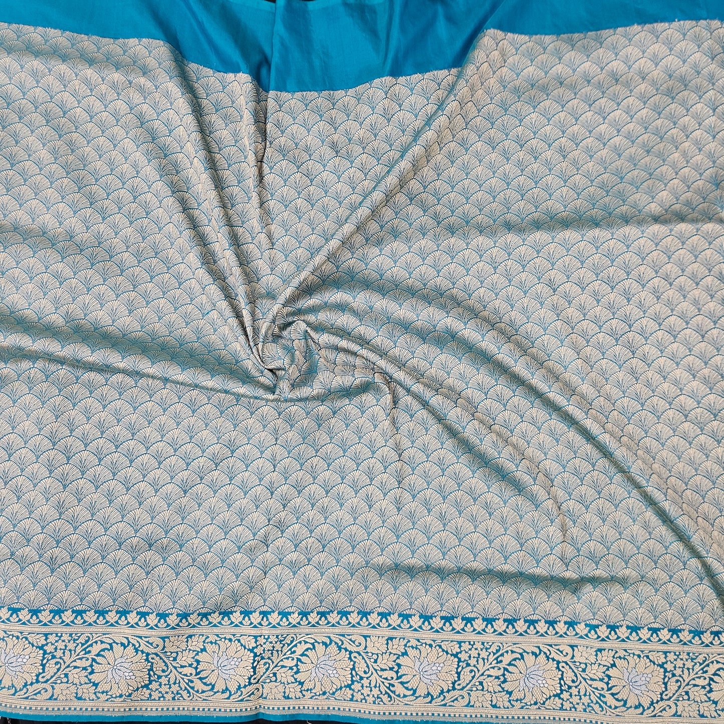 Turquoise Blue Pure Silk Brocade Saree