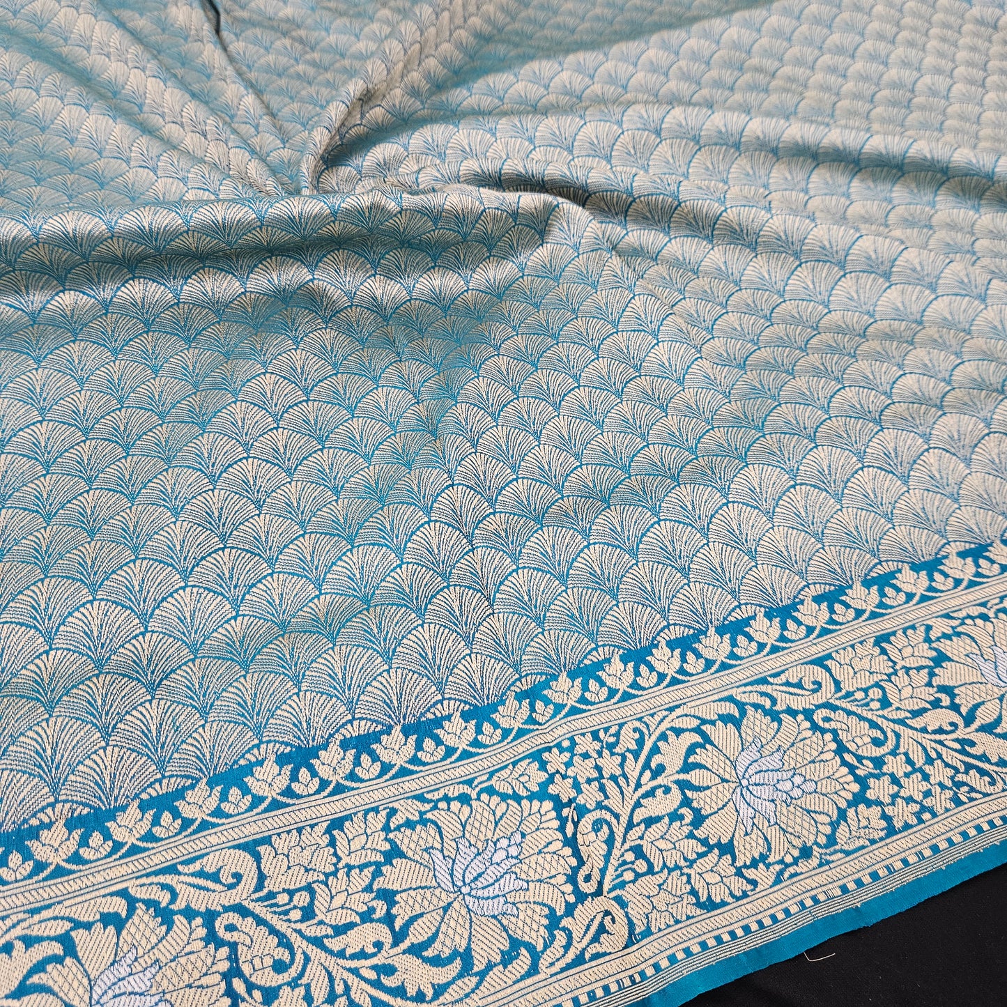 Turquoise Blue Pure Silk Brocade Saree