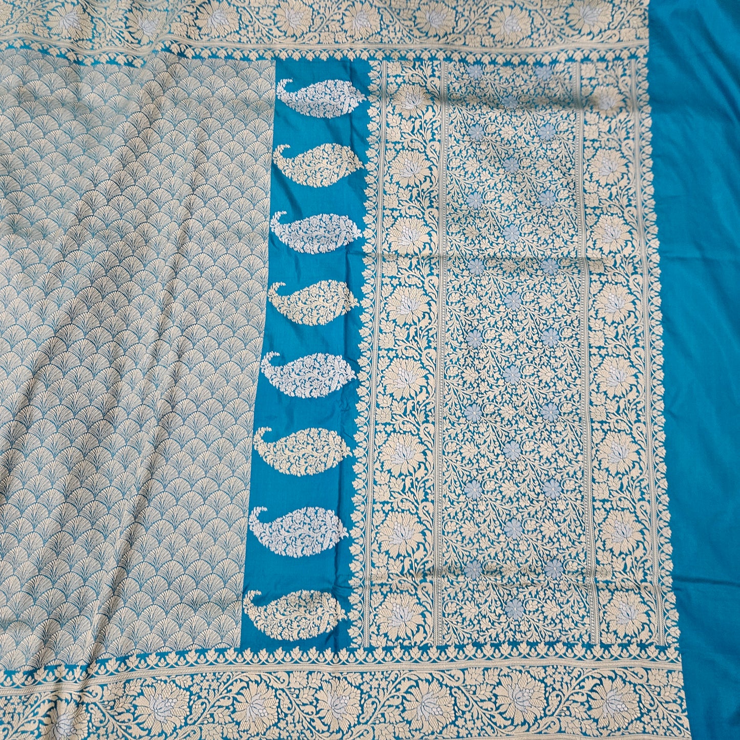 Turquoise Blue Pure Silk Brocade Saree