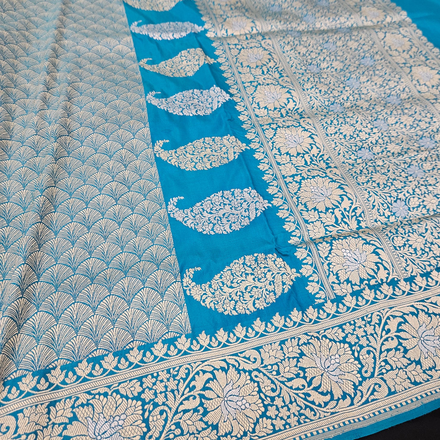 Turquoise Blue Pure Silk Brocade Saree