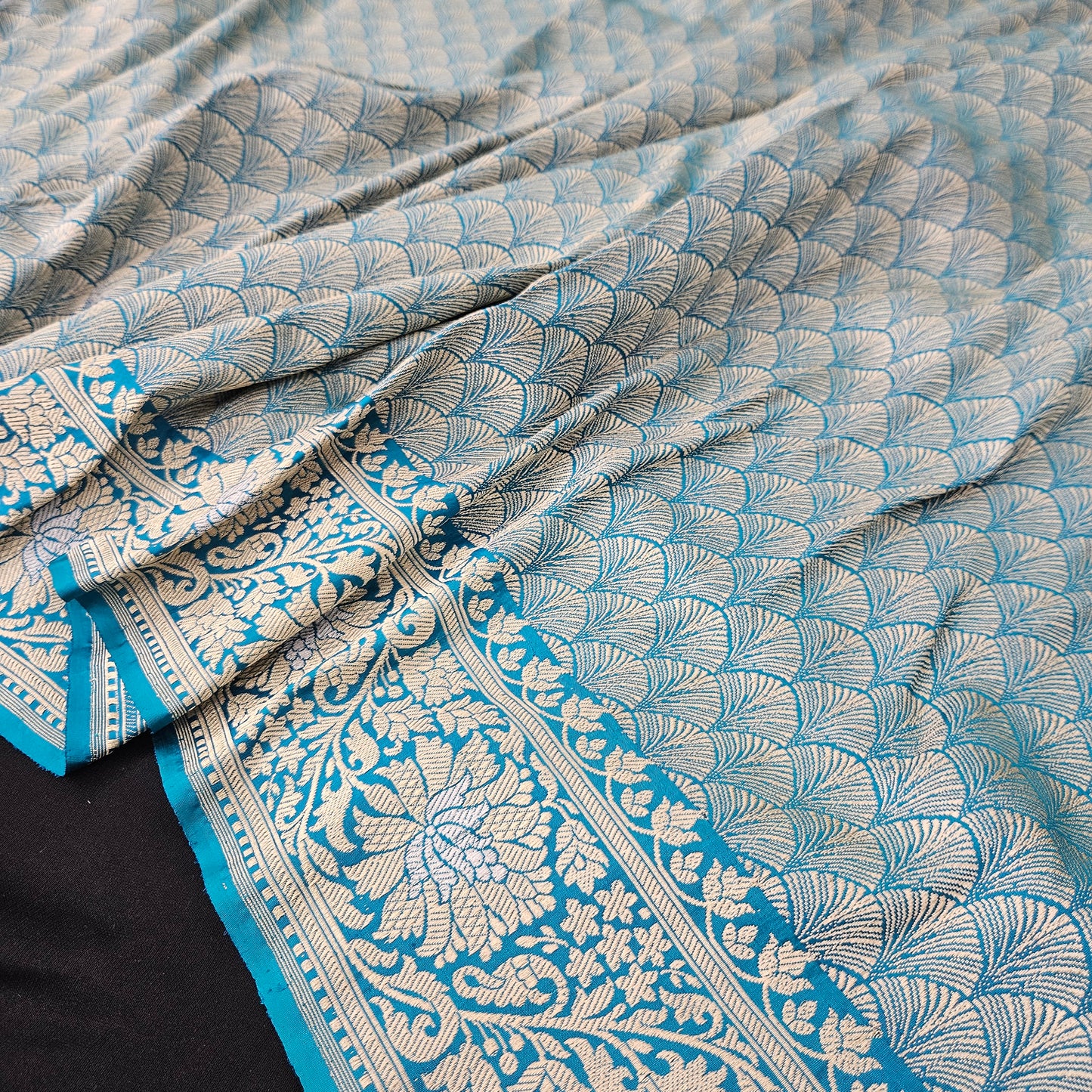 Turquoise Blue Pure Silk Brocade Saree