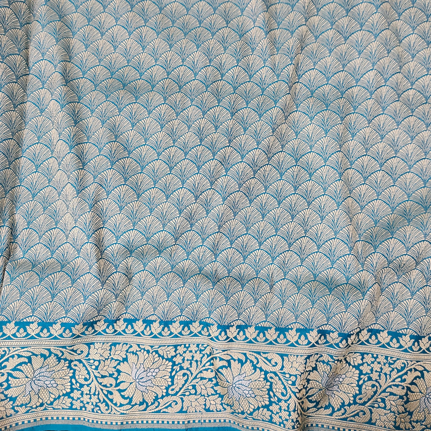 Turquoise Blue Pure Silk Brocade Saree