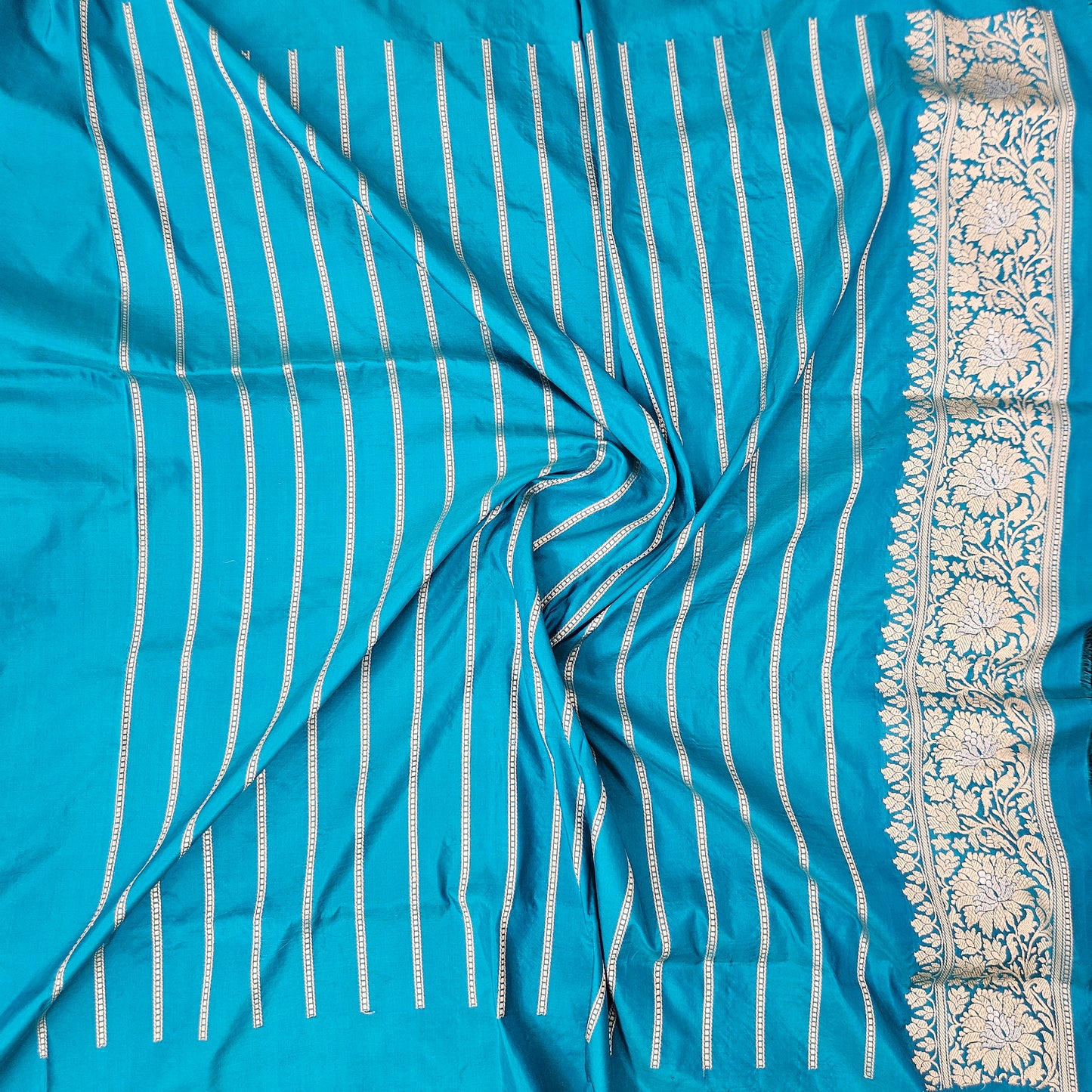 Turquoise Blue Pure Silk Brocade Saree