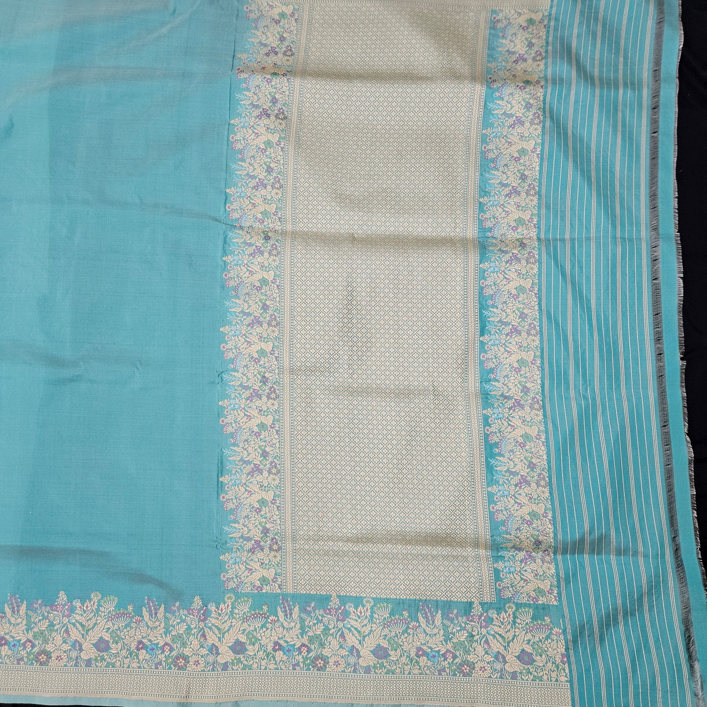 Aqua Blue Pure Silk Saree
