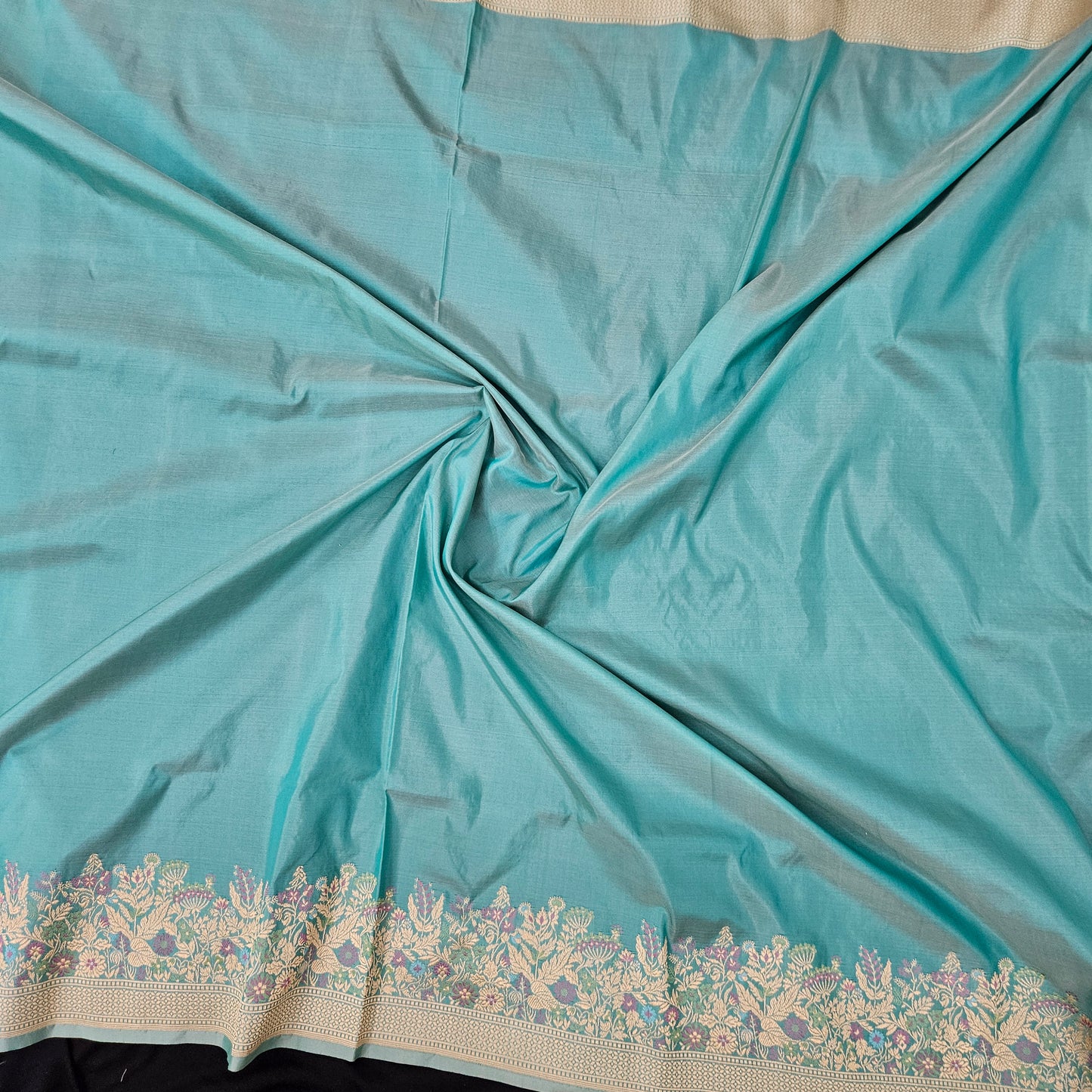 Aqua Blue Pure Silk Saree