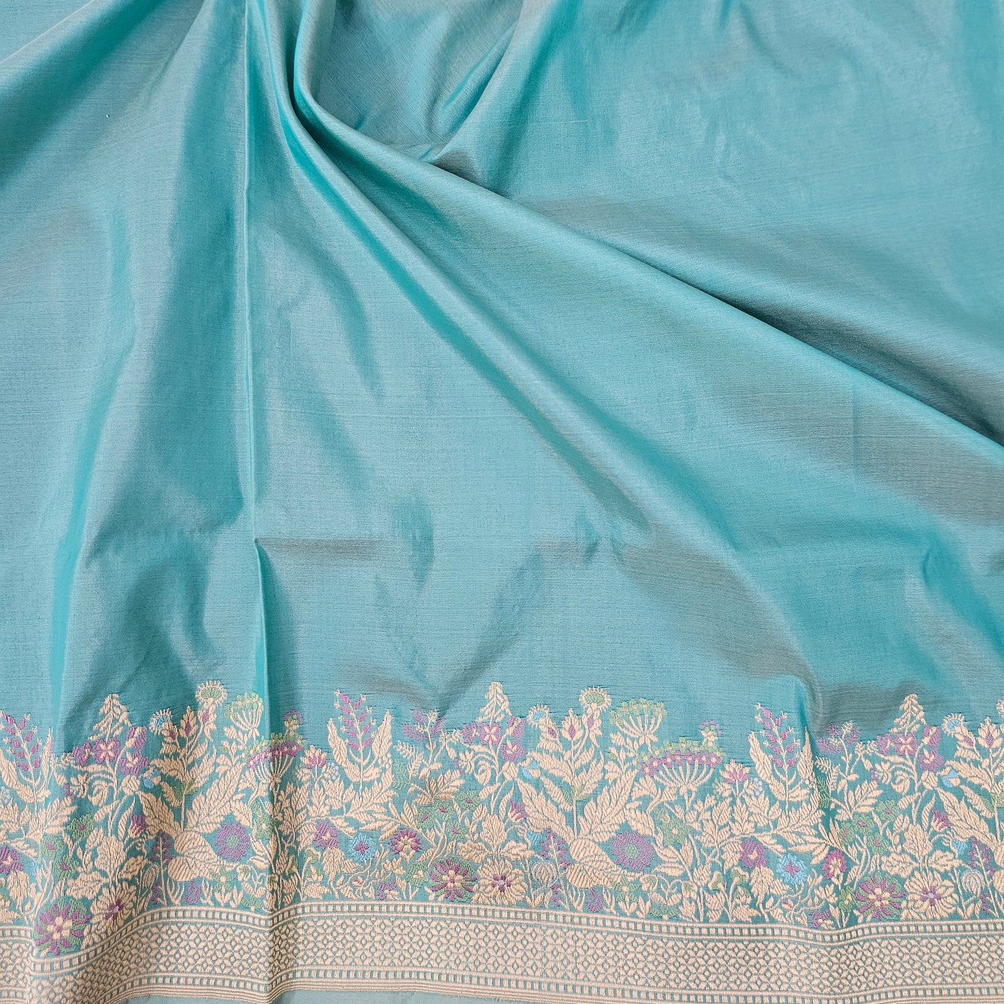 Aqua Blue Pure Silk Saree