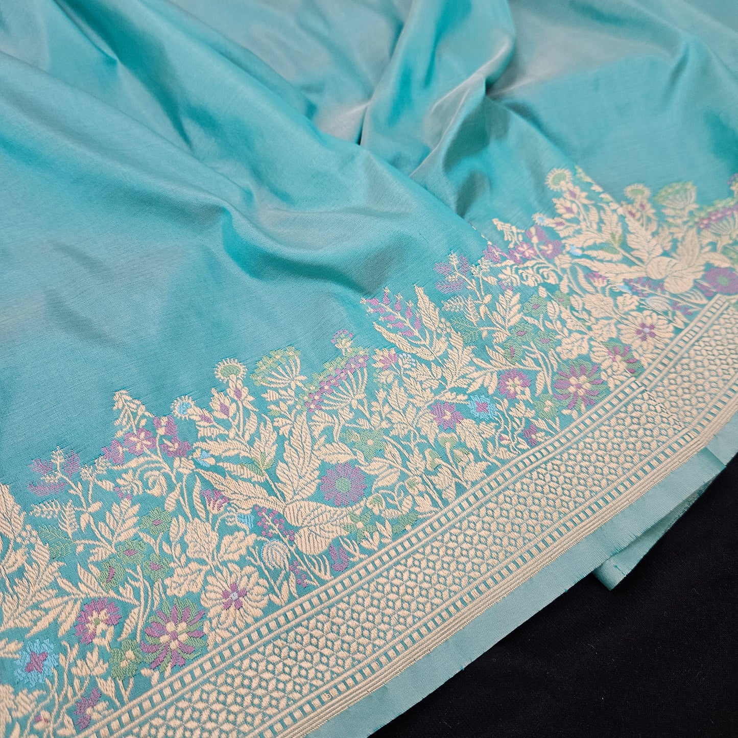Aqua Blue Pure Silk Saree