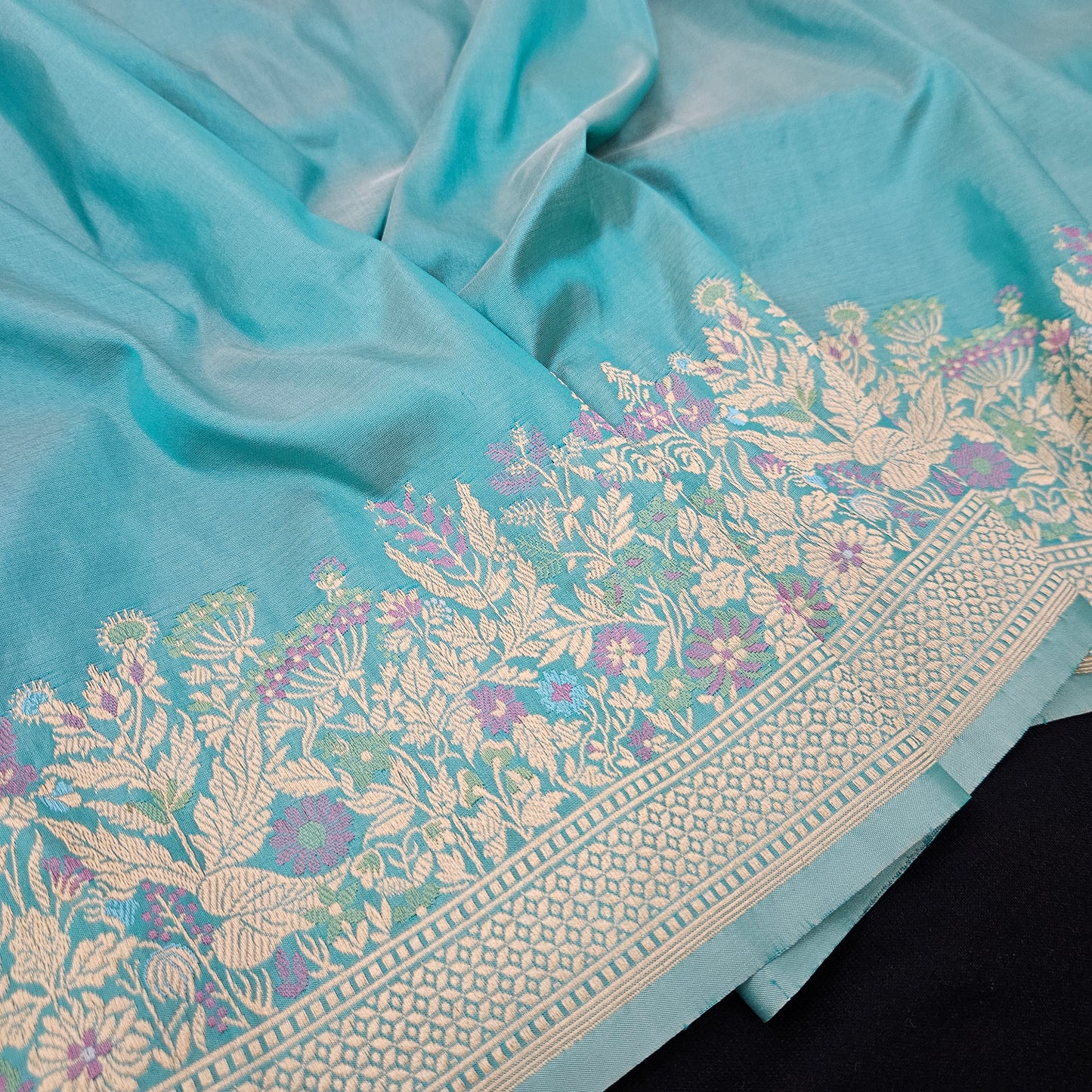 Aqua Blue Pure Silk Saree