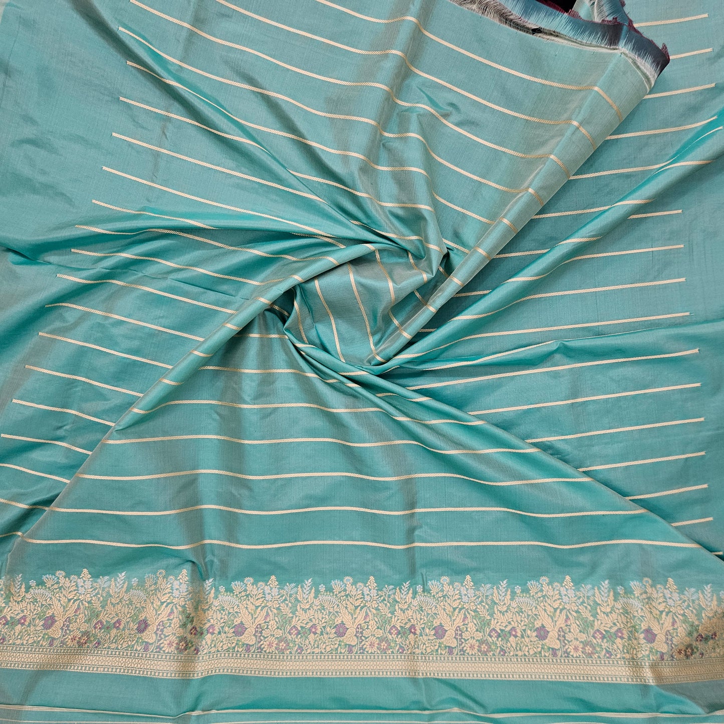 Aqua Blue Pure Silk Saree