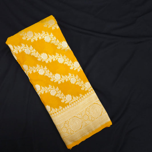 Mustard Yellow Chiffon Saree