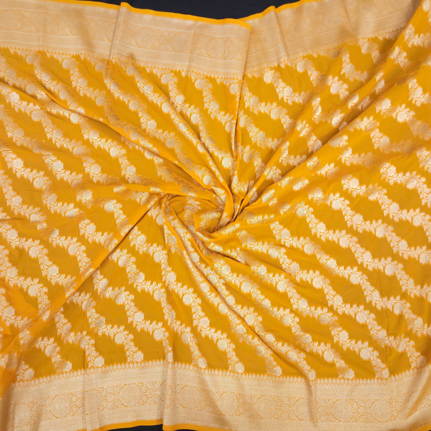 Mustard Yellow Chiffon Saree