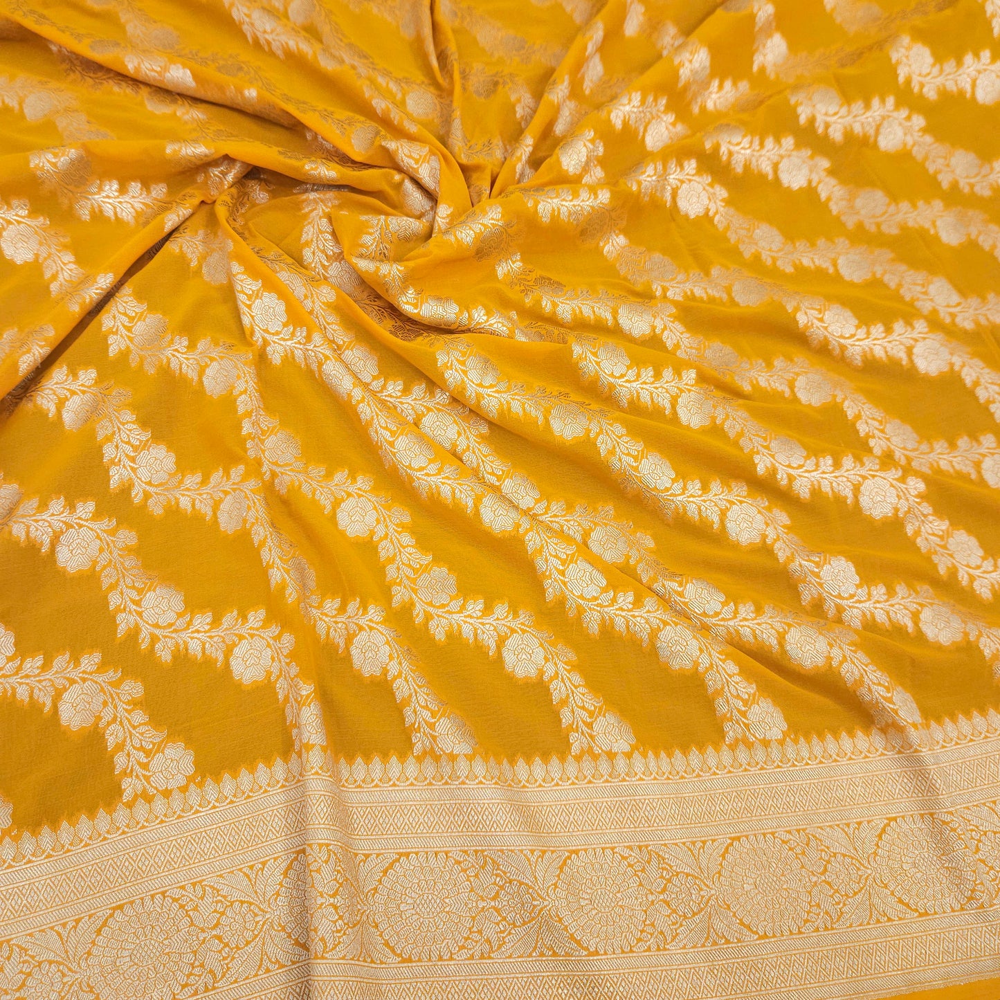 Mustard Yellow Chiffon Saree