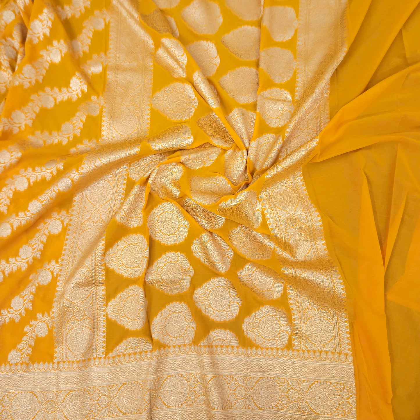 Mustard Yellow Chiffon Saree