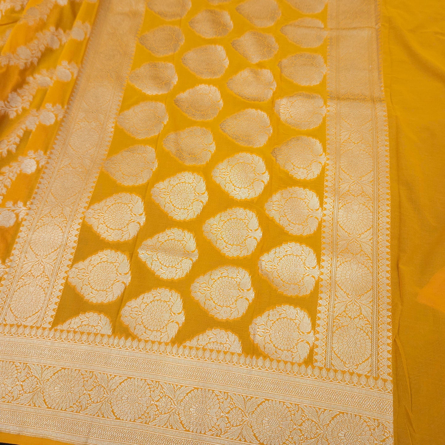 Mustard Yellow Chiffon Saree