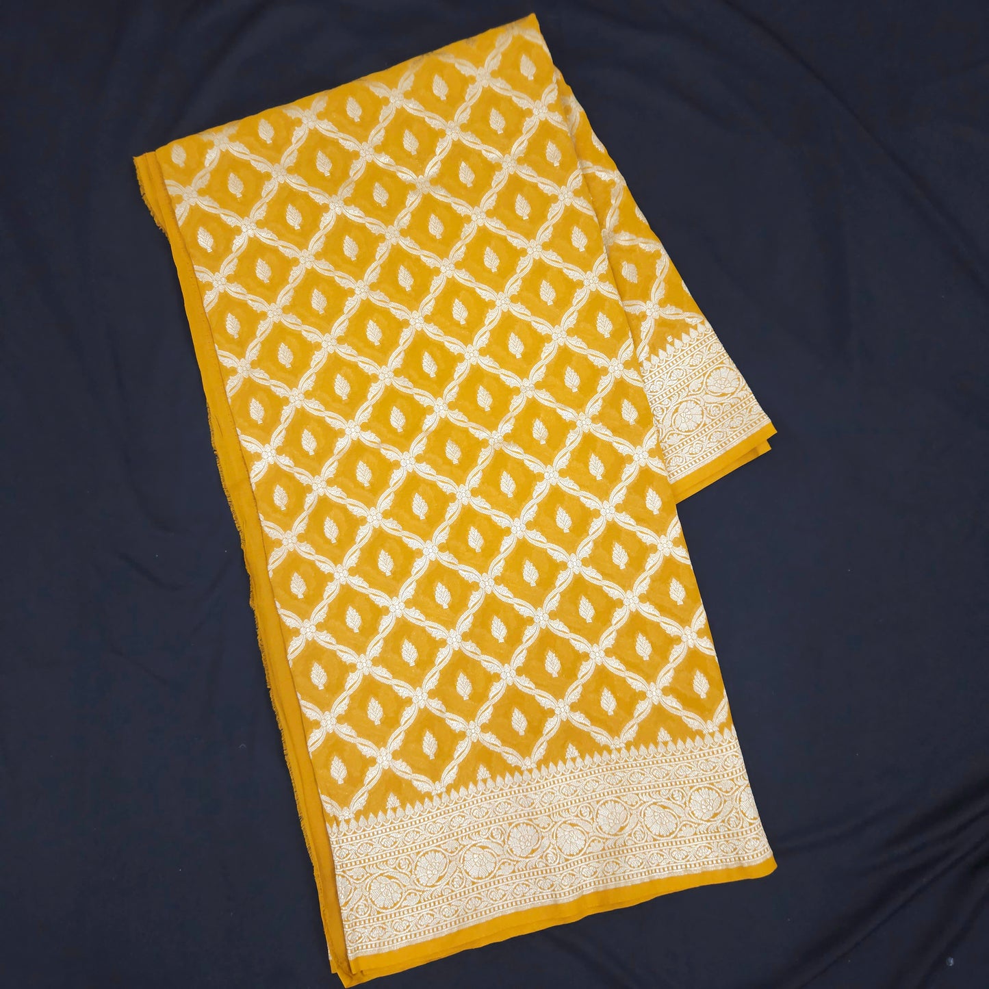 Mustard Yellow Chiffon Saree