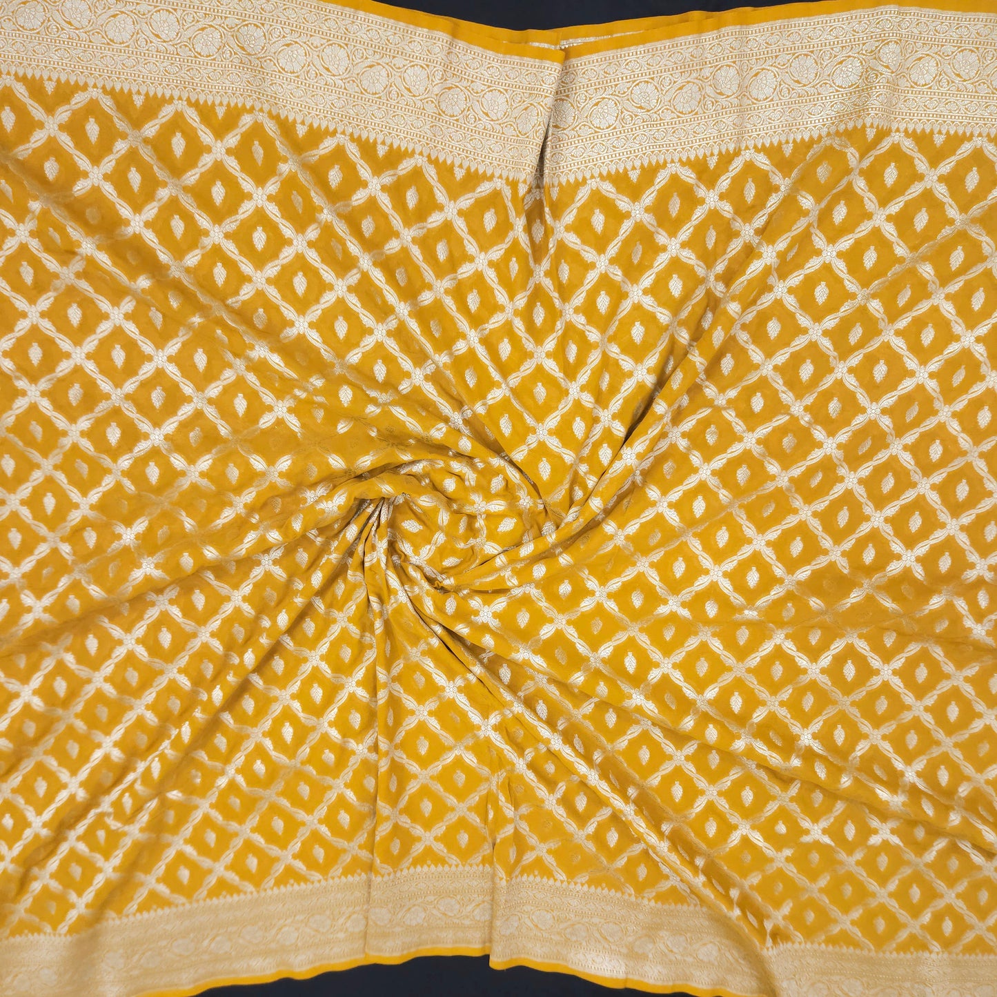 Mustard Yellow Chiffon Saree