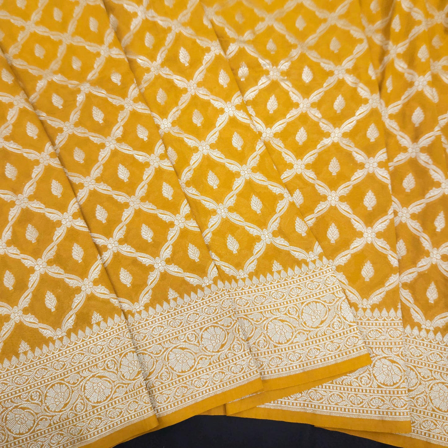 Mustard Yellow Chiffon Saree
