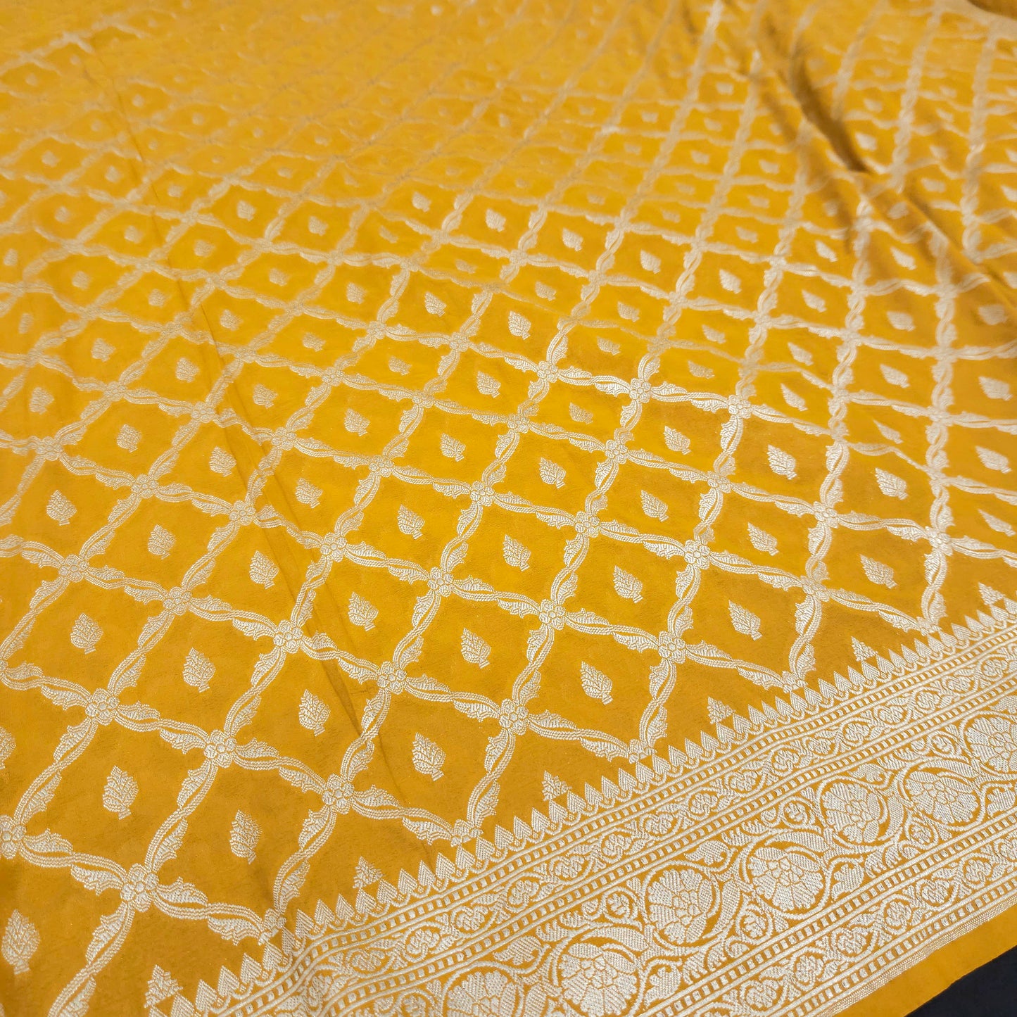 Mustard Yellow Chiffon Saree