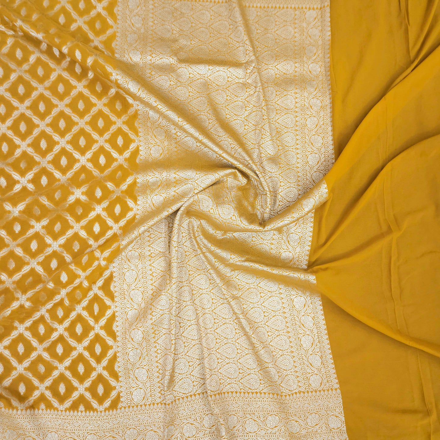 Mustard Yellow Chiffon Saree