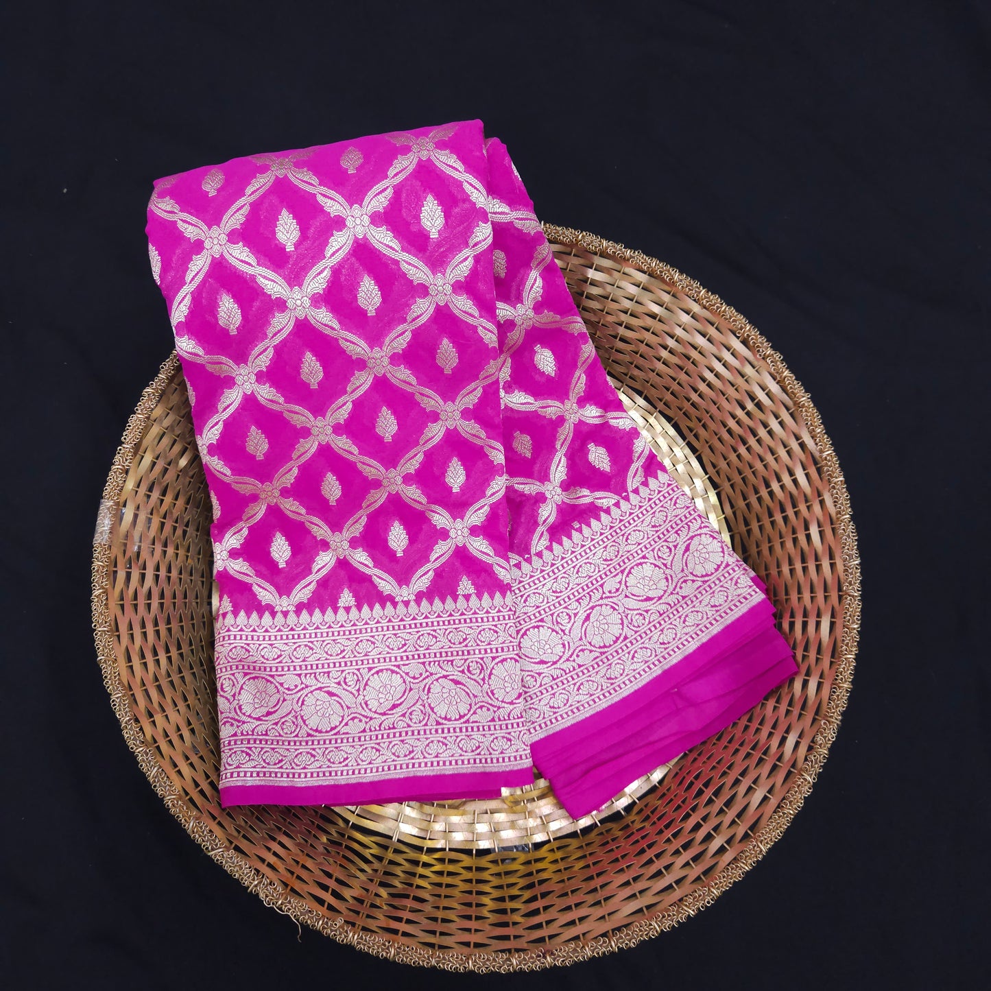 Magenta Golden Zari Chiffon Saree