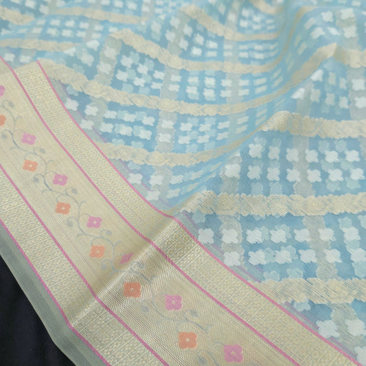 Firozi Blue Meenakri Border Saree