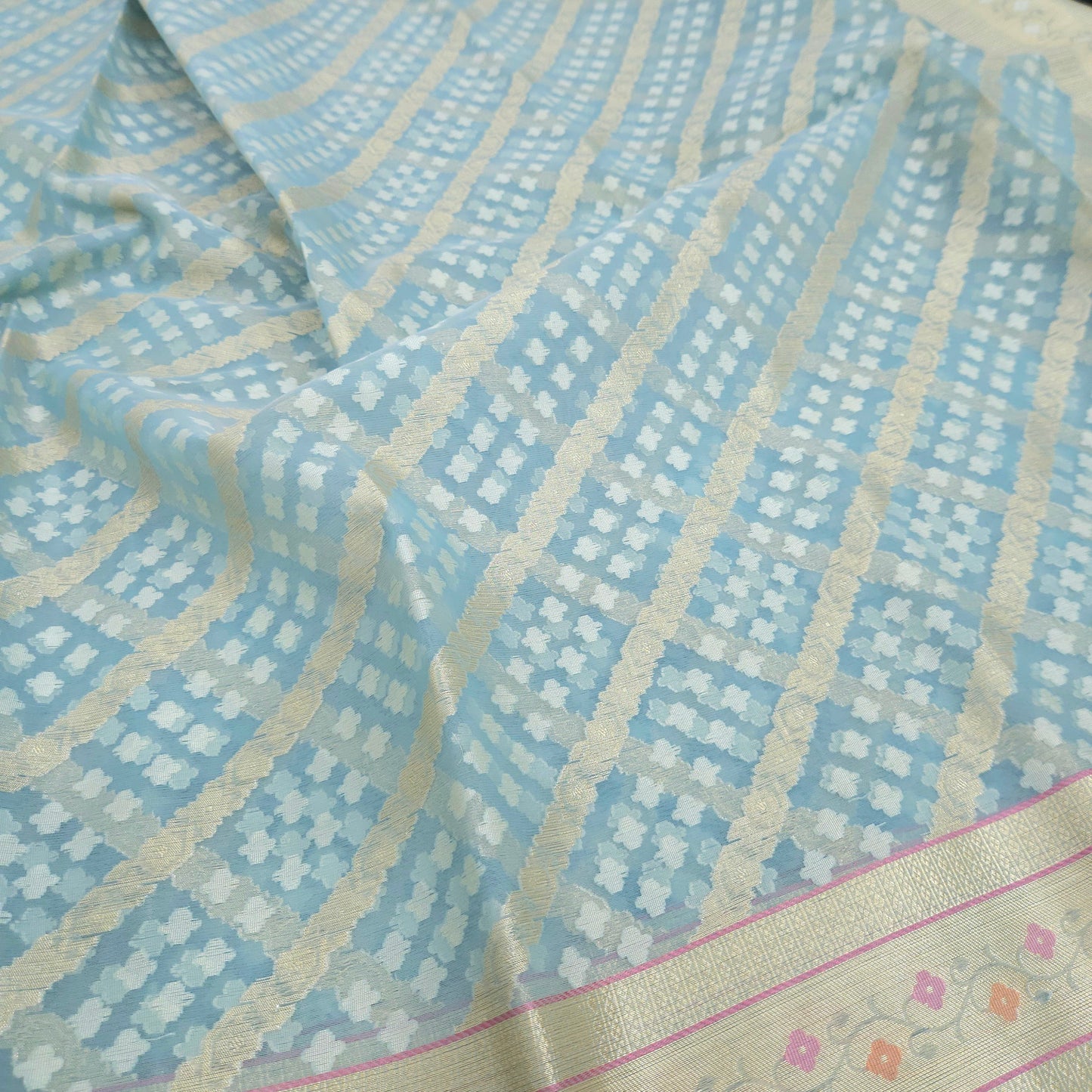 Firozi Blue Meenakri Border Saree