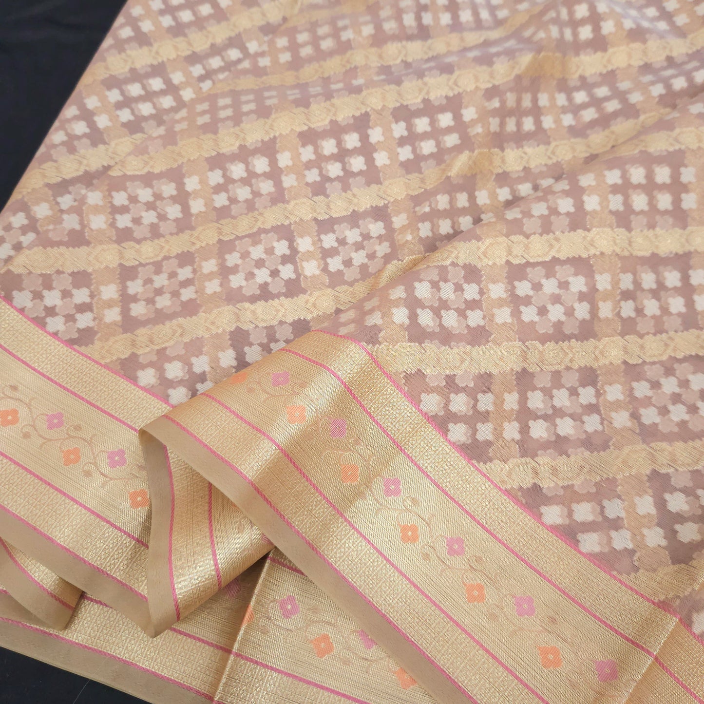 Peach Pink Kohra Saree