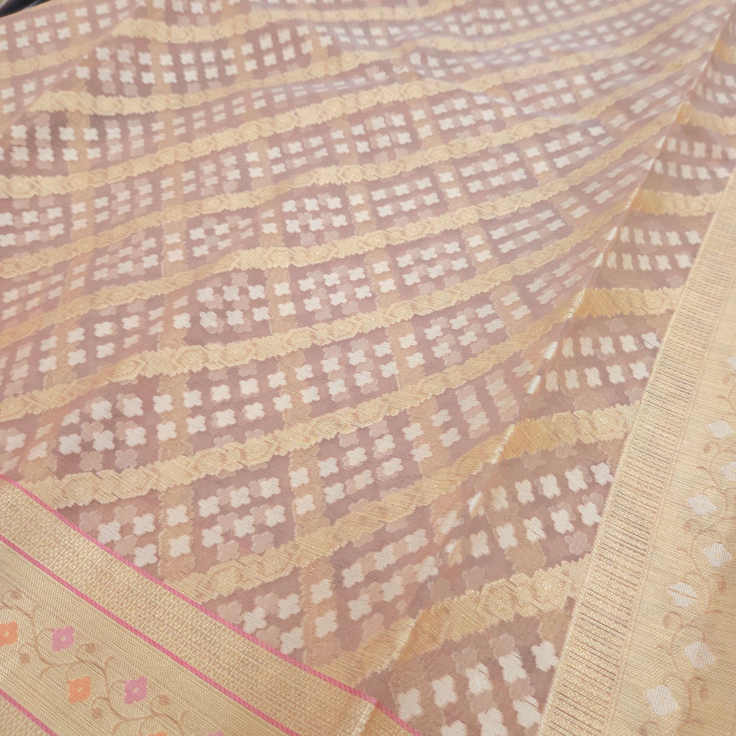 Peach Pink Kohra Saree