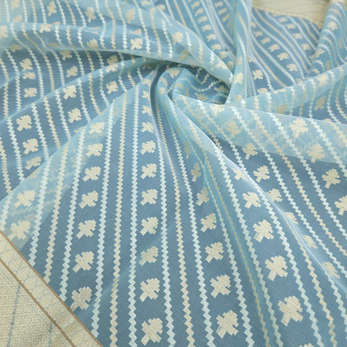 Firozi Blue Kohra Saree