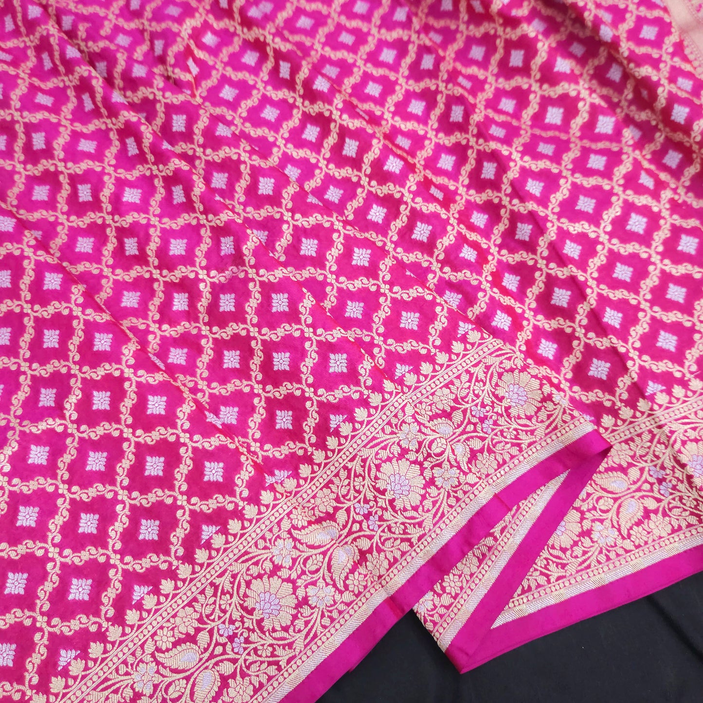 Rani Pink Jaal Pure Silk Saree