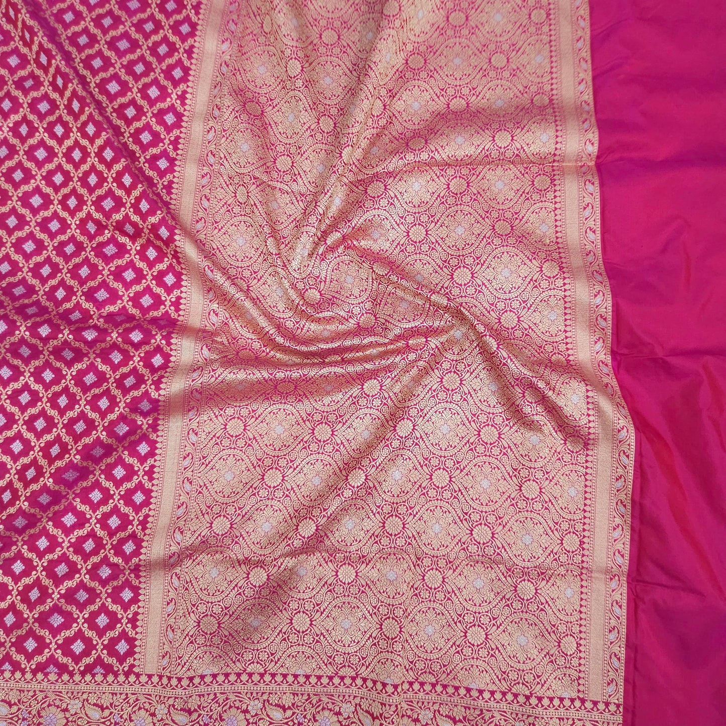 Rani Pink Jaal Pure Silk Saree
