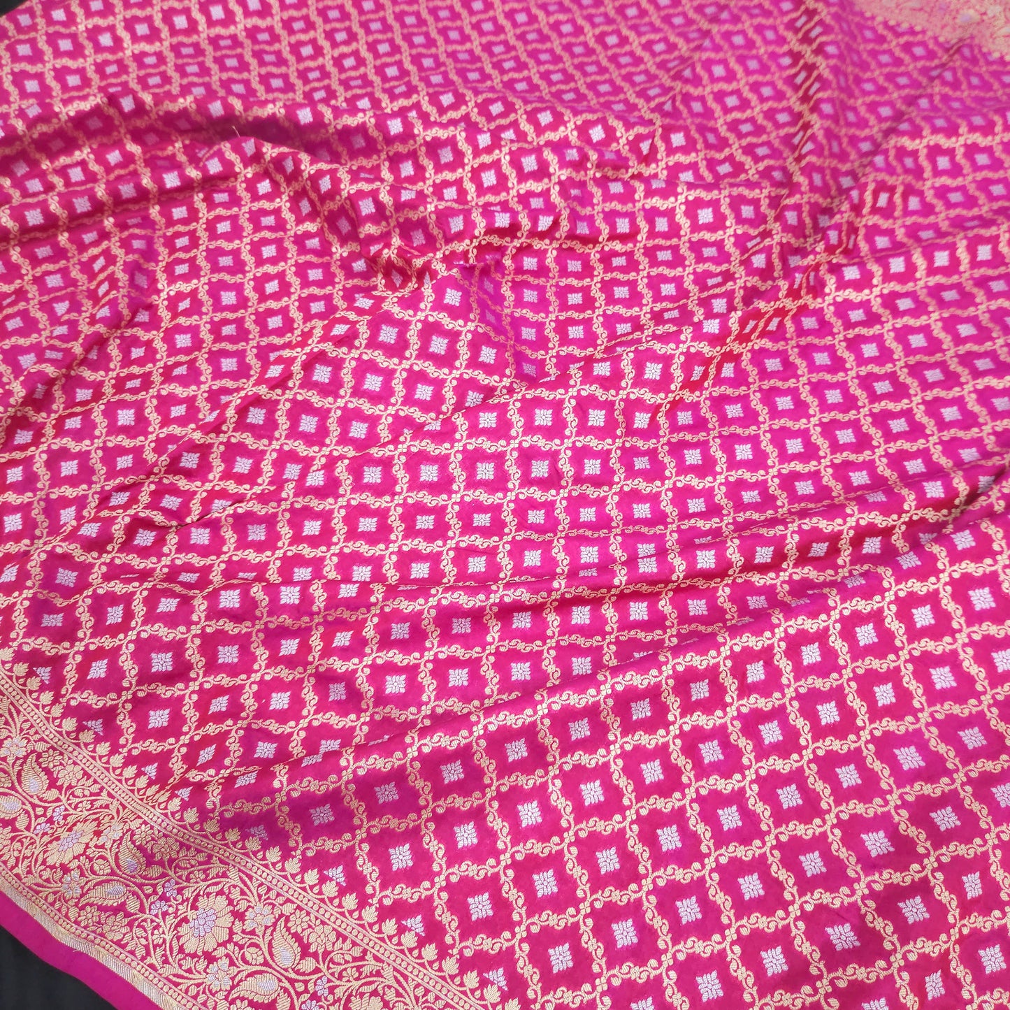 Rani Pink Jaal Pure Silk Saree