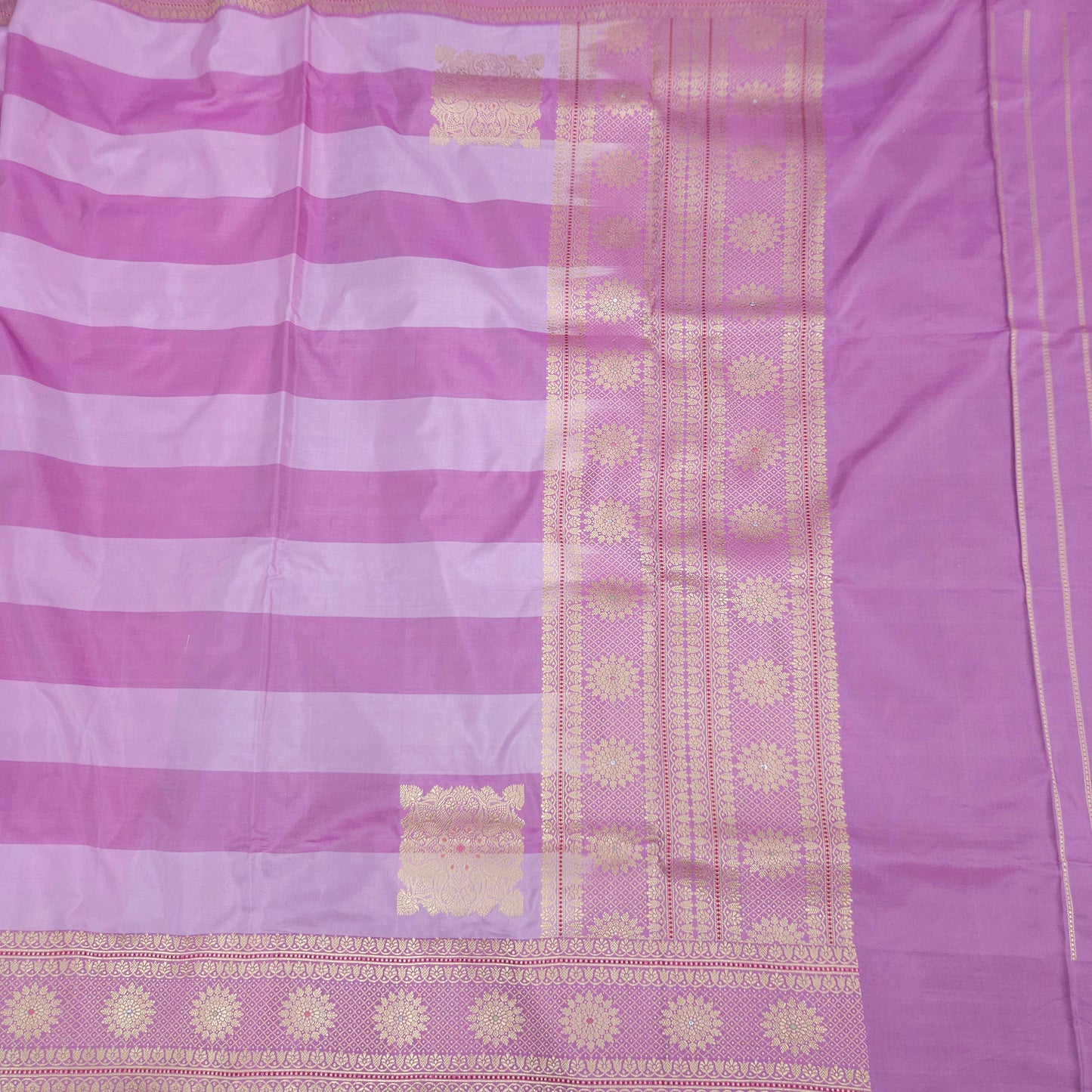 Pink Multi Stripes Pure Silk Saree