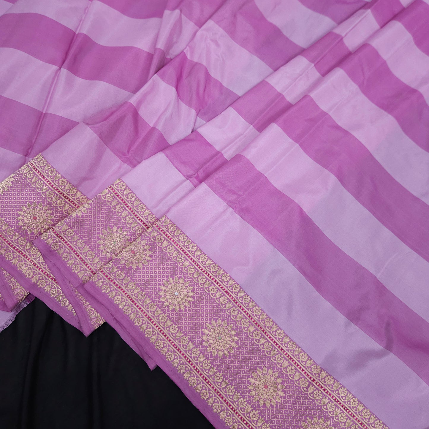 Pink Multi Stripes Pure Silk Saree