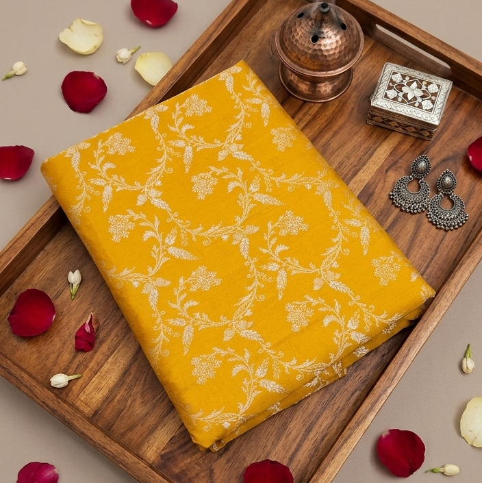 Mustard Yellow Semi Silk Saree