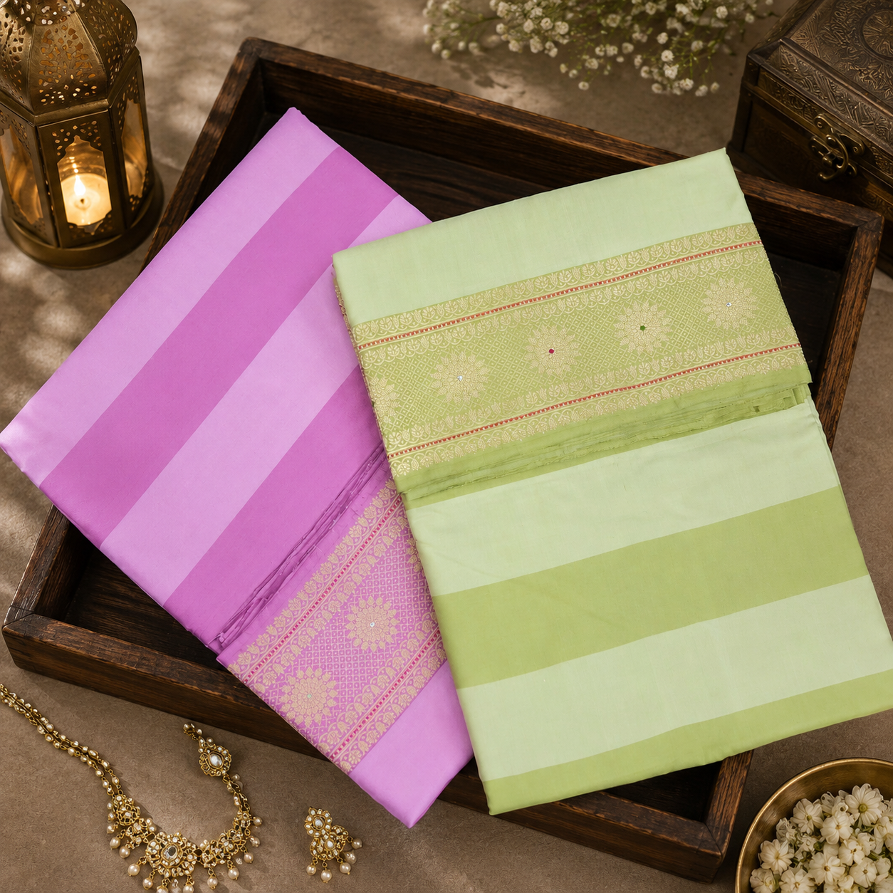 Pink Multi Stripes Pure Silk Saree